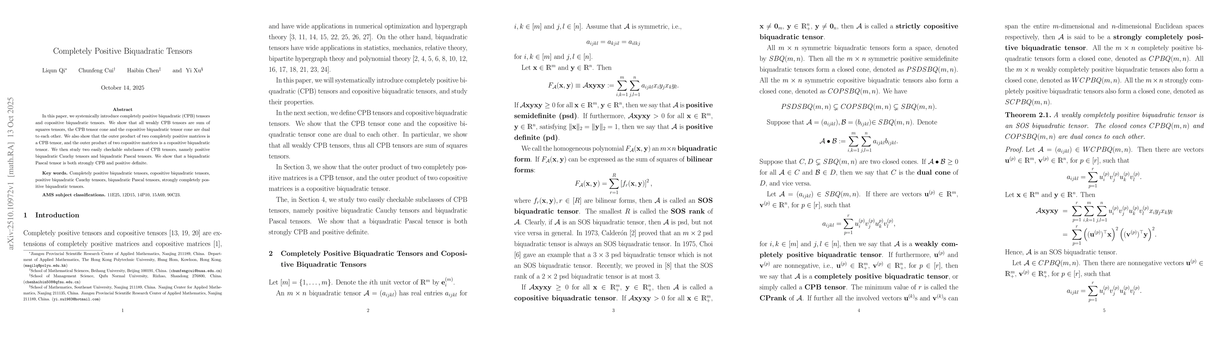 Thumbnail for Completely Positive Biquadratic Tensors