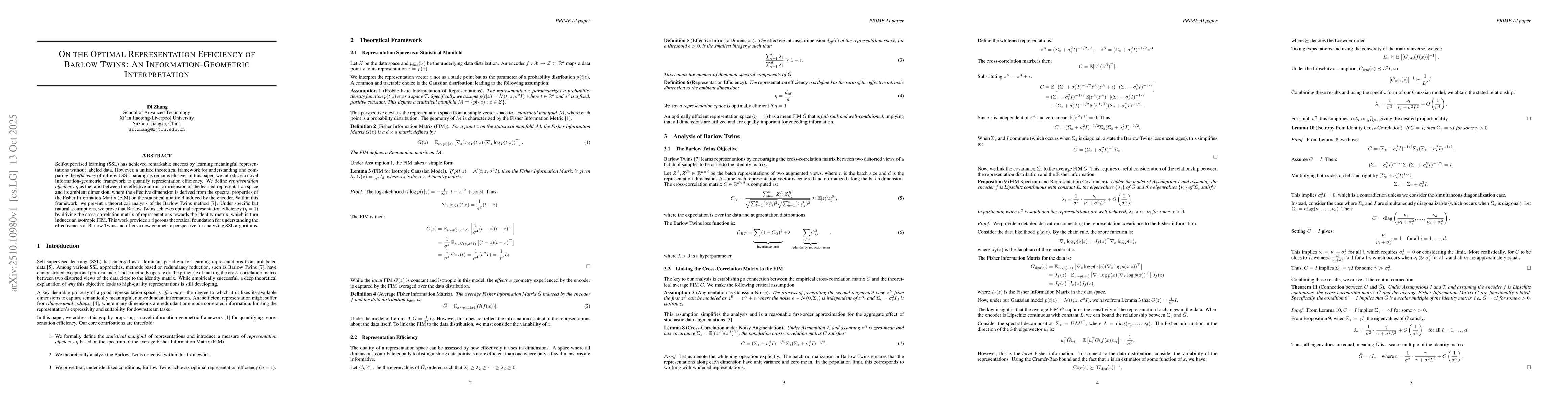 Thumbnail for On the Optimal Representation Efficiency of Barlow Twins: An
  Information-Geometric Interpretation