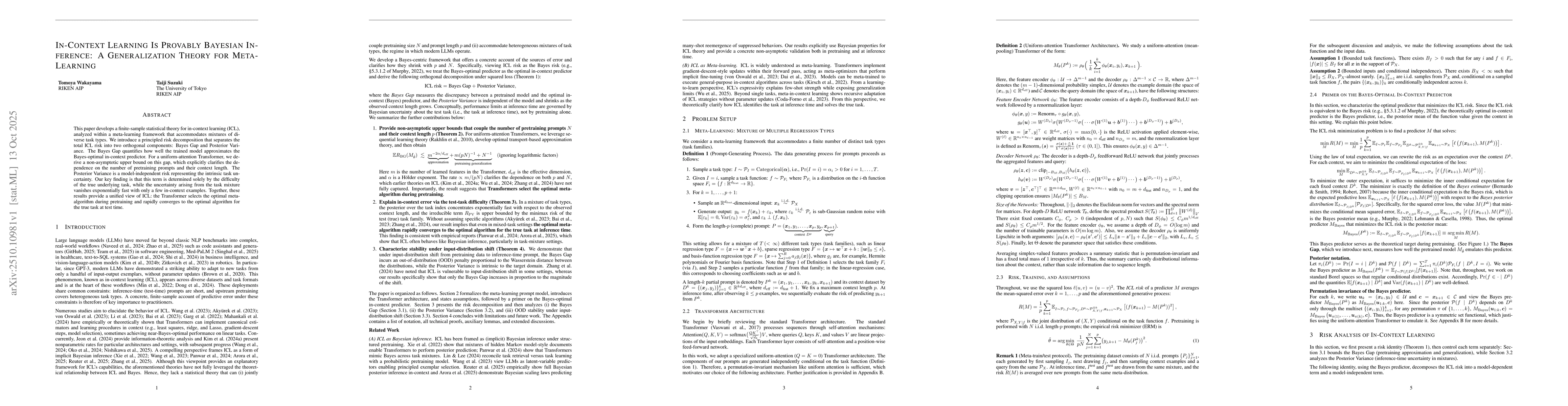 Thumbnail for In-Context Learning Is Provably Bayesian Inference: A Generalization
  Theory for Meta-Learning