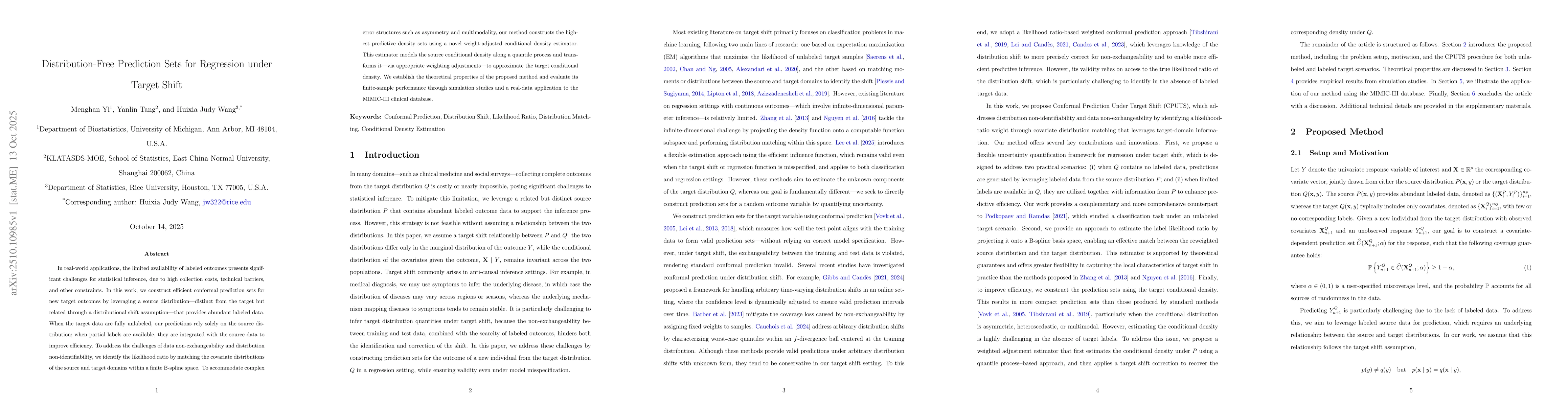 Thumbnail for Distribution-Free Prediction Sets for Regression under Target Shift