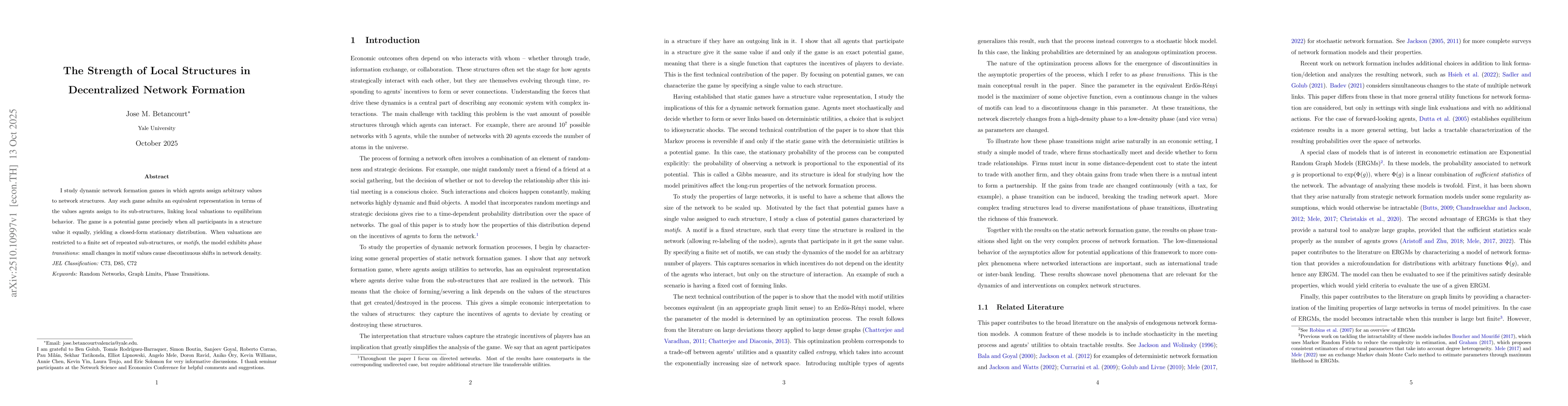 Thumbnail for The Strength of Local Structures in Decentralized Network Formation