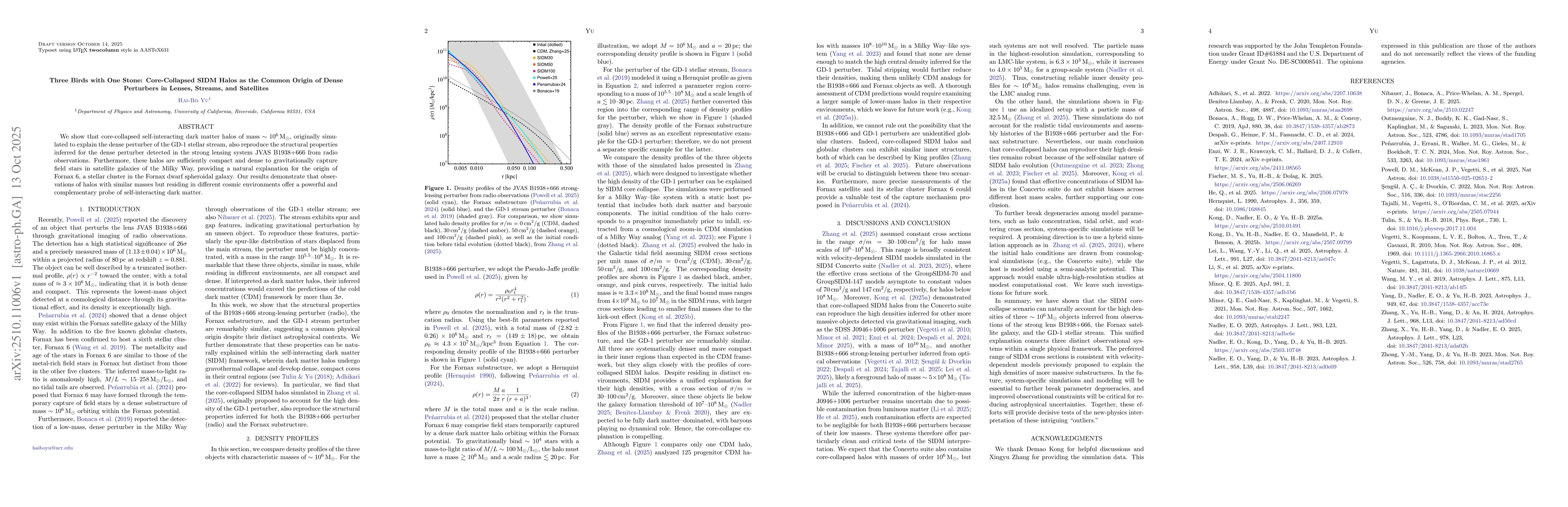 Thumbnail for Three Birds with One Stone: Core-Collapsed SIDM Halos as the Common
  Origin of Dense Perturbers in Lenses, Streams, and Satellites