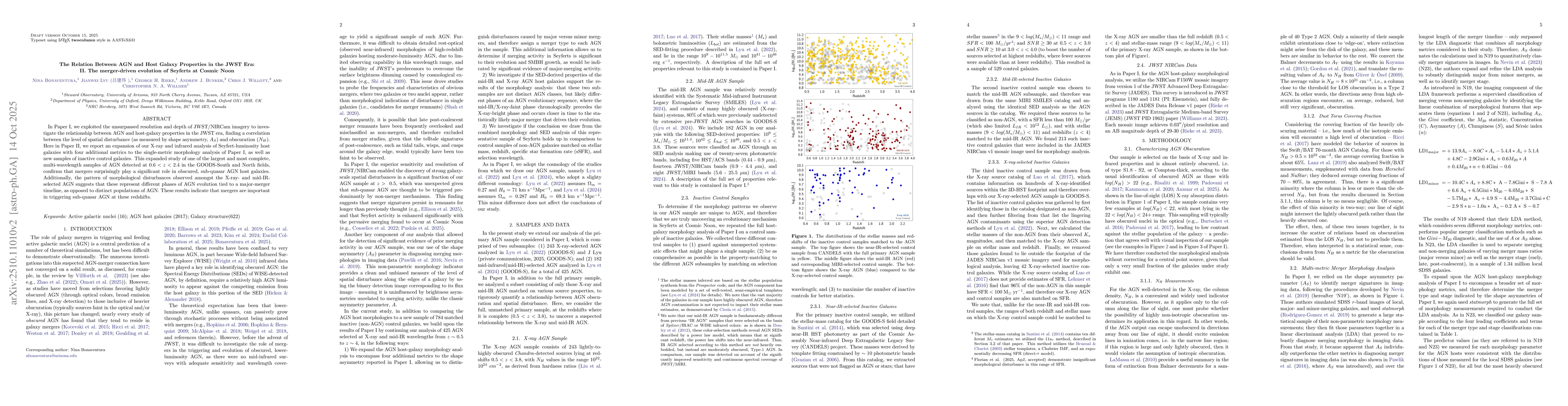Thumbnail for The Relation Between AGN and Host Galaxy Properties in the JWST Era: II.
  The merger-driven evolution of Seyferts at Cosmic Noon