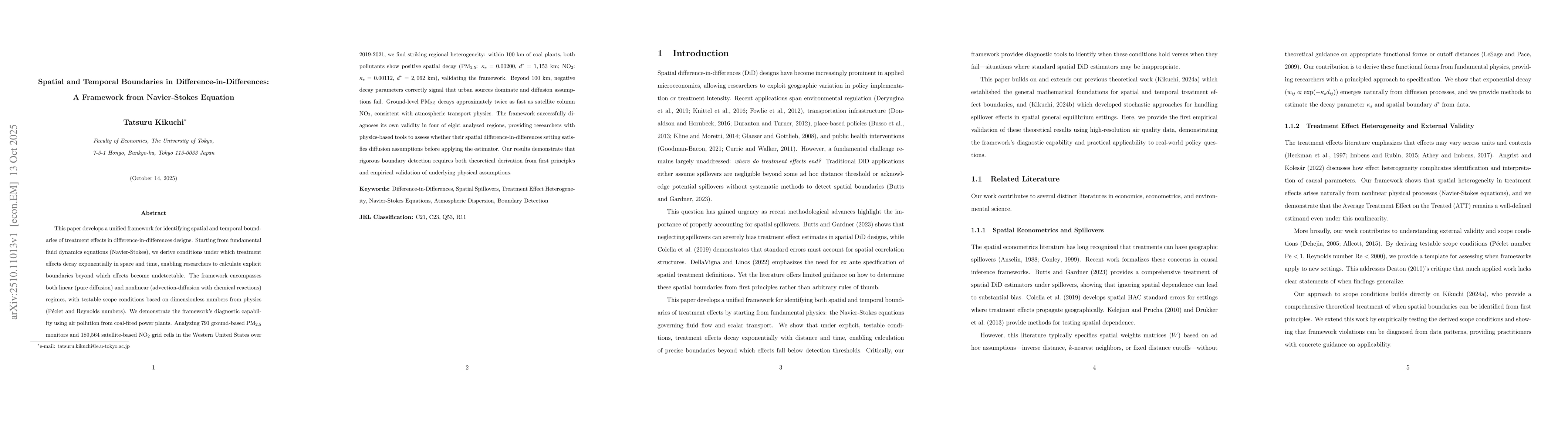 Thumbnail for Spatial and Temporal Boundaries in Difference-in-Differences: A
  Framework from Navier-Stokes Equation