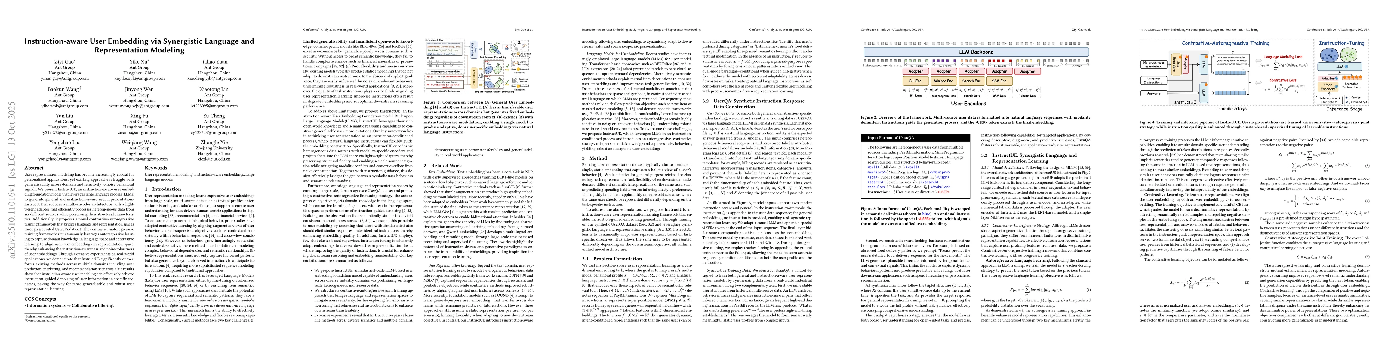 Thumbnail for Instruction-aware User Embedding via Synergistic Language and
  Representation Modeling