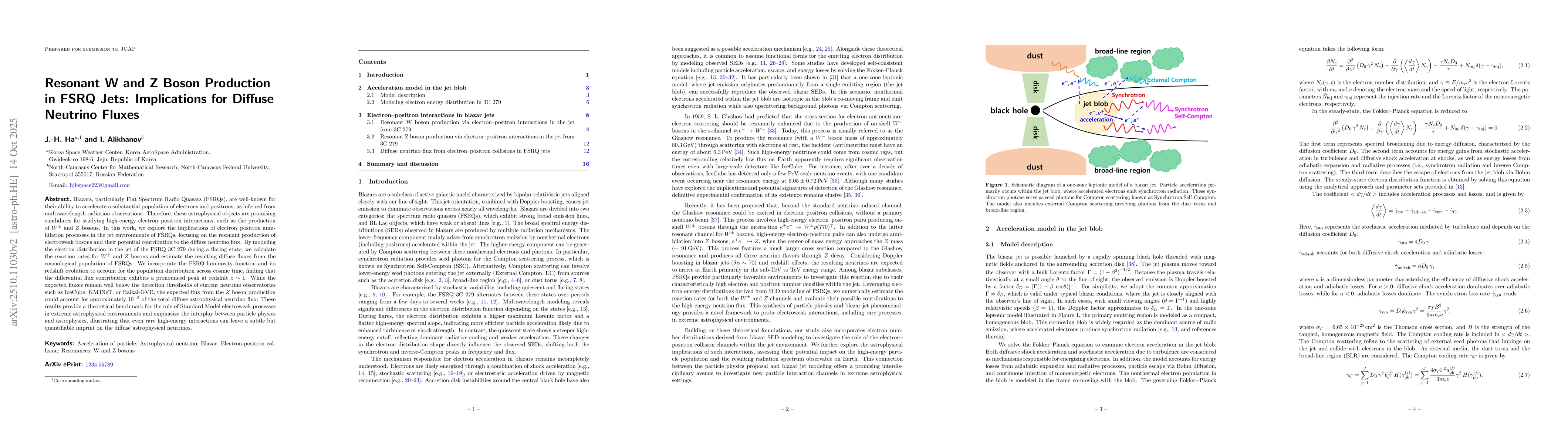 Thumbnail for Resonant W and Z Boson Production in FSRQ Jets: Implications for Diffuse
  Neutrino Fluxes