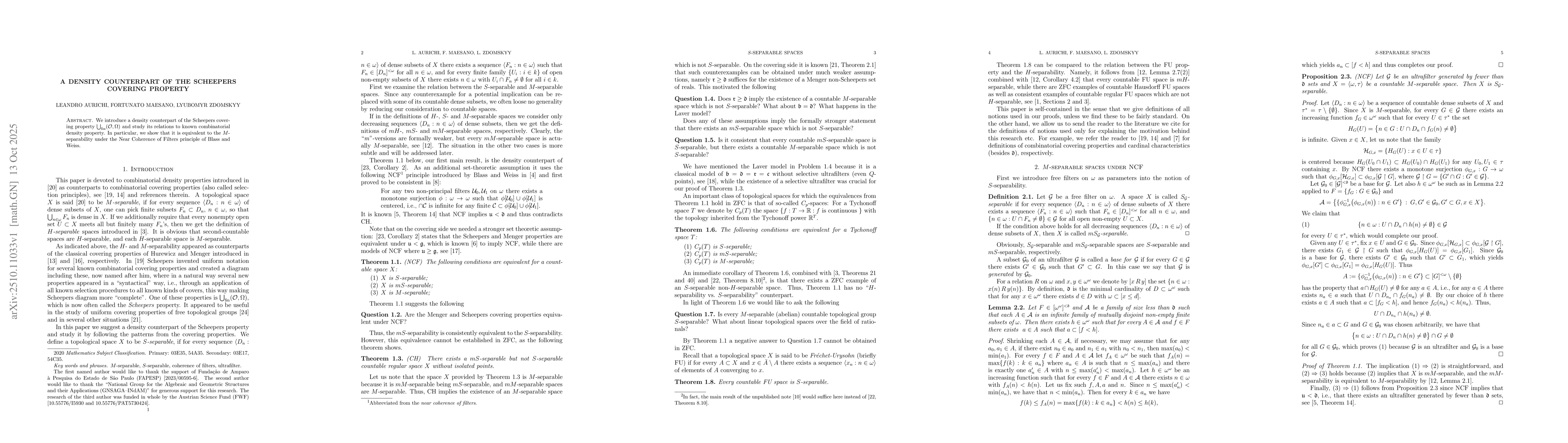 Thumbnail for A density counterpart of the Scheepers covering property