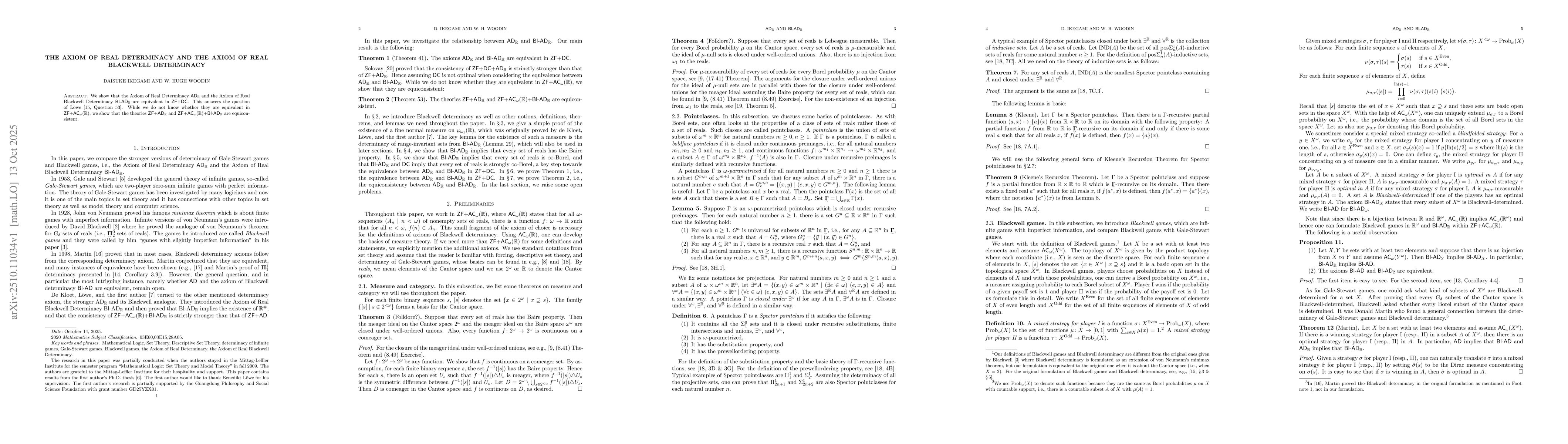 Thumbnail for The Axiom of Real Determinacy and the Axiom of Real Blackwell
  Determinacy