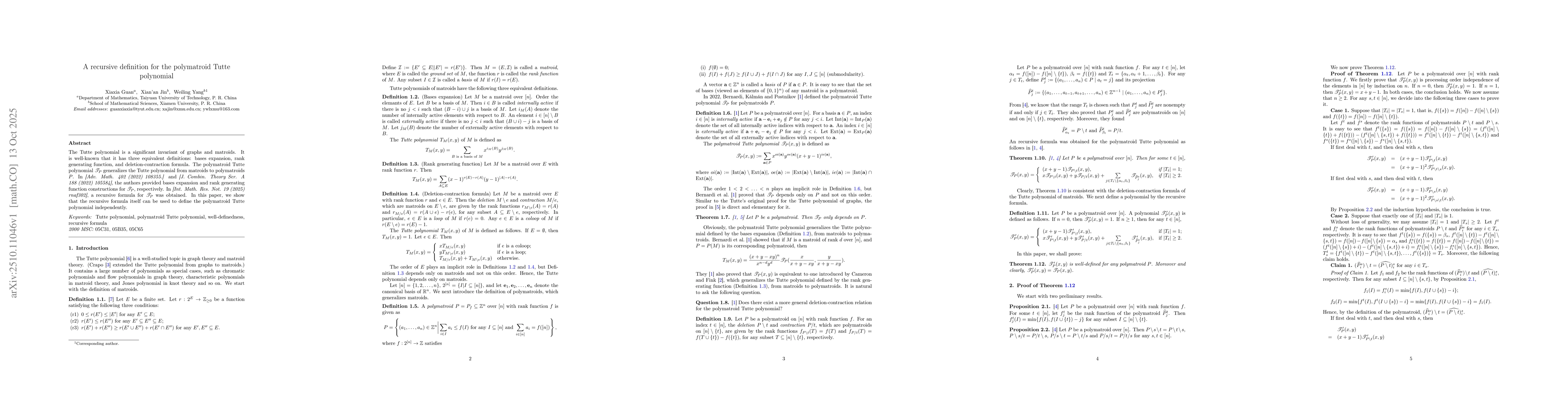 Thumbnail for A recursive definition for the polymatroid Tutte polynomial