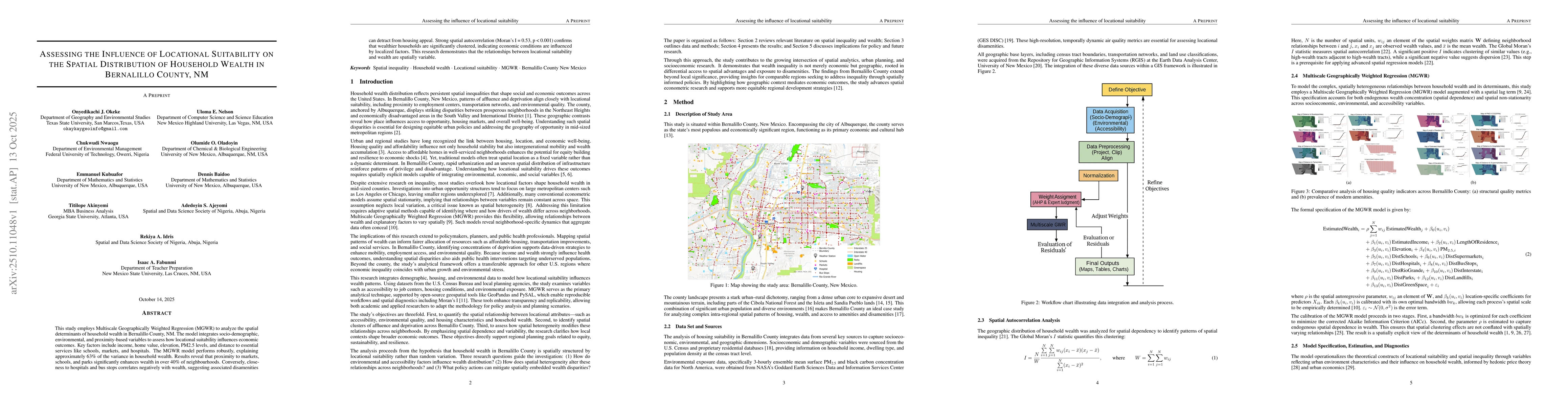 Thumbnail for Assessing the Influence of Locational Suitability on the Spatial
  Distribution of Household Wealth in Bernalillo County, NM