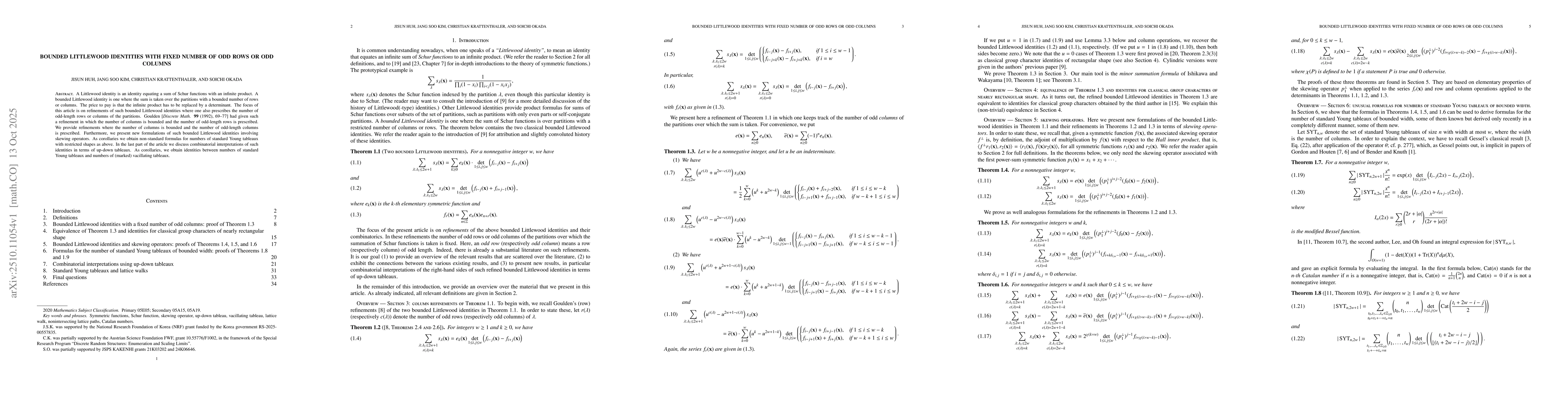 Thumbnail for Bounded Littlewood identities with fixed number of odd rows or odd
  columns