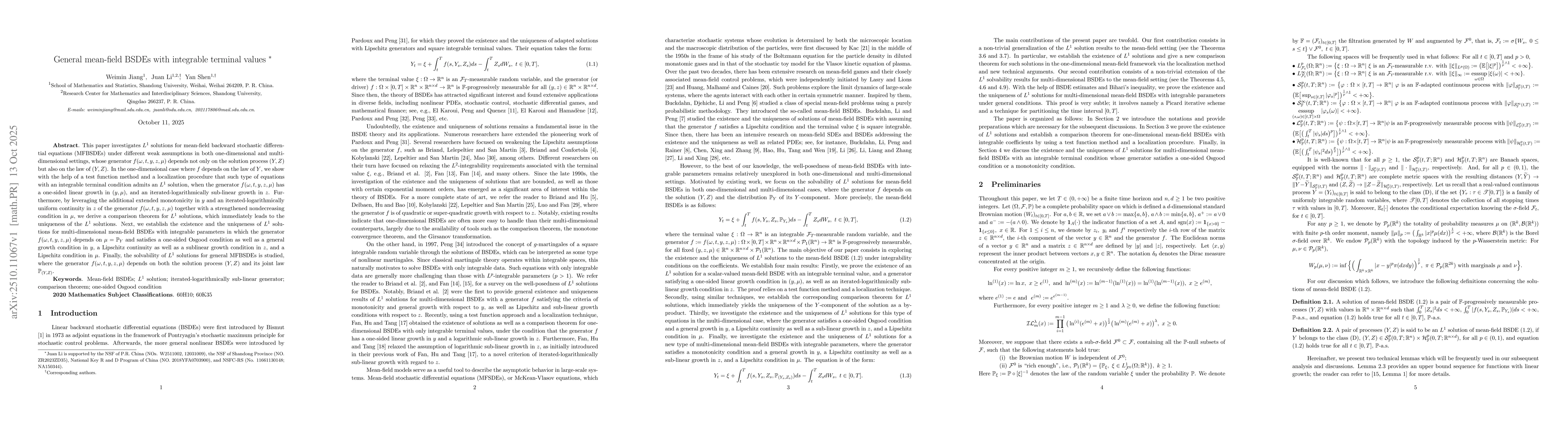 Thumbnail for General mean-field BSDEs with integrable terminal values