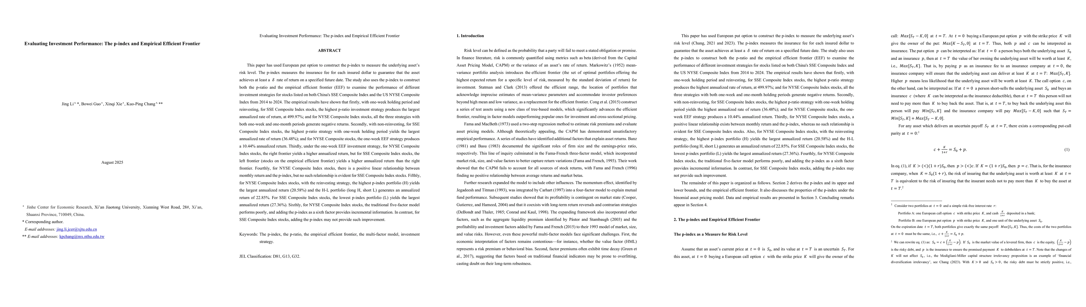 Thumbnail for Evaluating Investment Performance: The p-index and Empirical Efficient
  Frontier