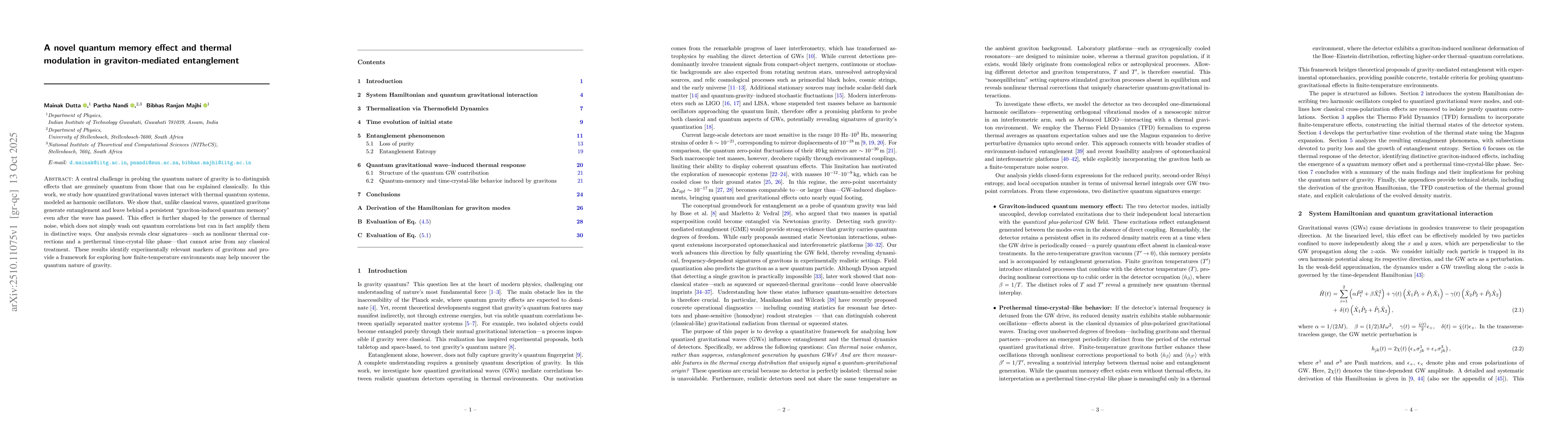 Thumbnail for A novel quantum memory effect and thermal modulation in
  graviton-mediated entanglement
