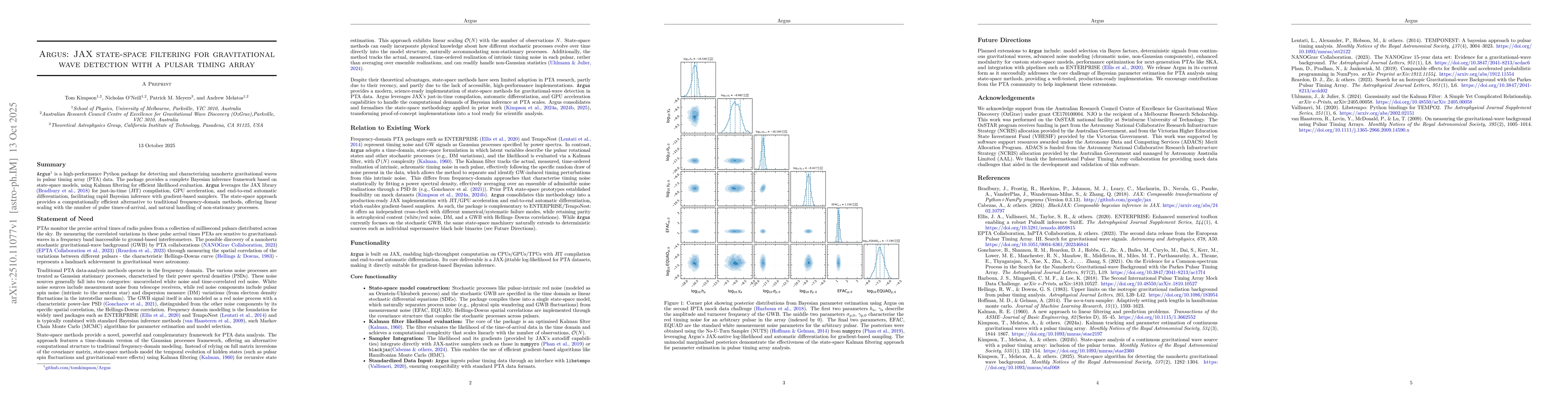 Thumbnail for Argus: JAX state-space filtering for gravitational wave detection with a
  pulsar timing array