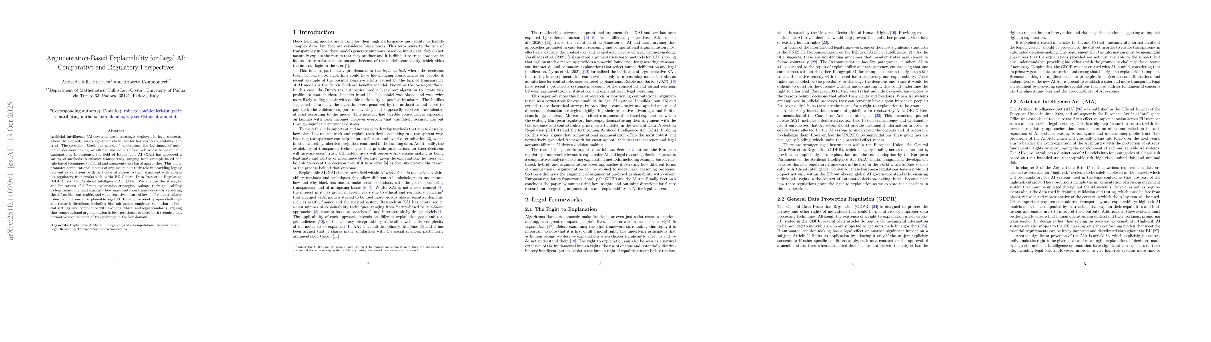 Thumbnail for Argumentation-Based Explainability for Legal AI: Comparative and
  Regulatory Perspectives