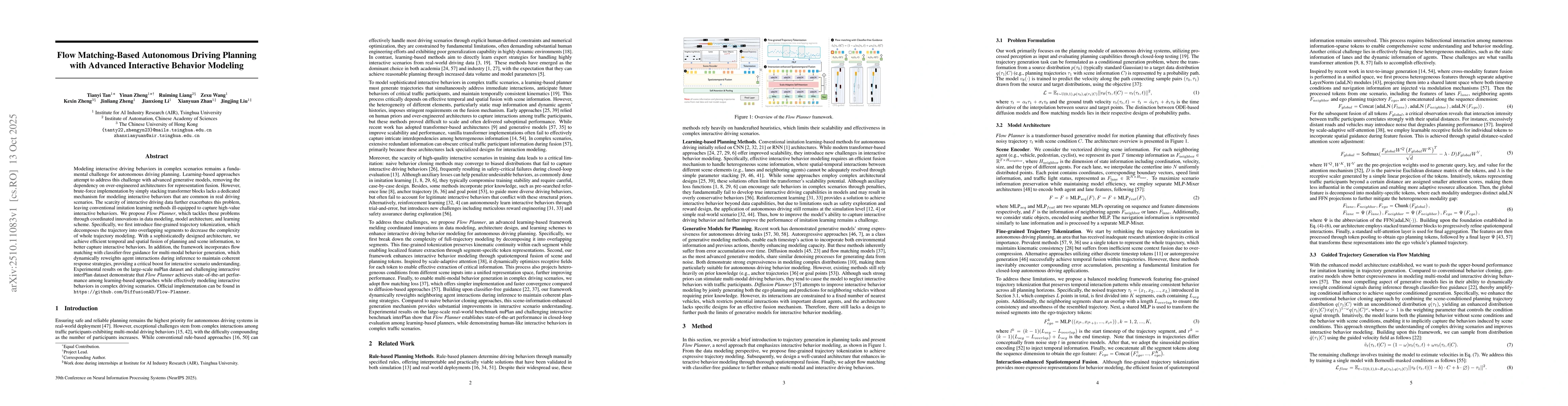 Thumbnail for Flow Matching-Based Autonomous Driving Planning with Advanced
  Interactive Behavior Modeling