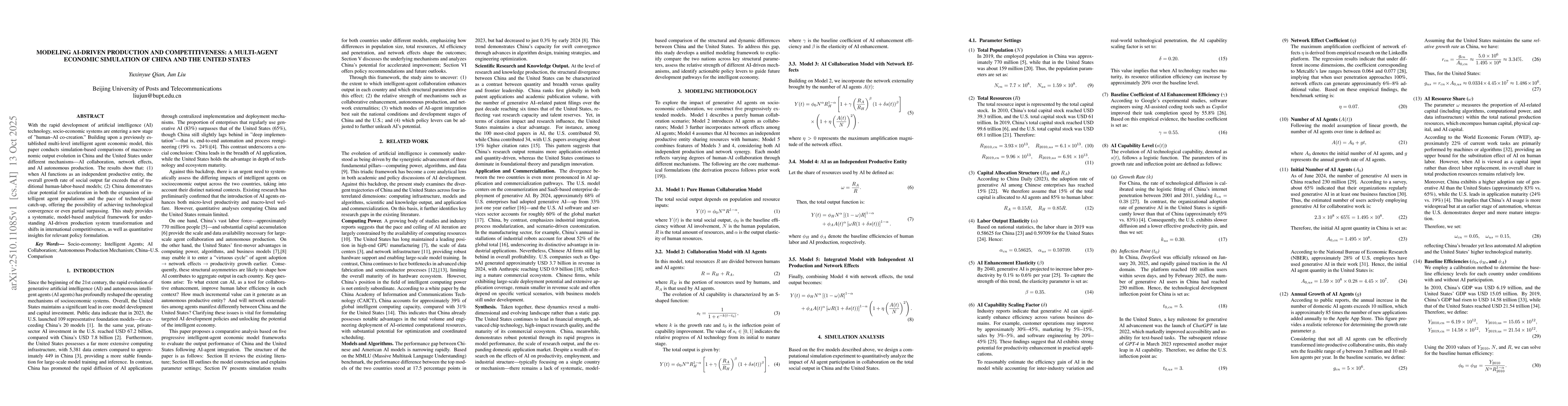 Thumbnail for Modeling AI-Driven Production and Competitiveness A Multi-Agent Economic
  Simulation of China and the United States