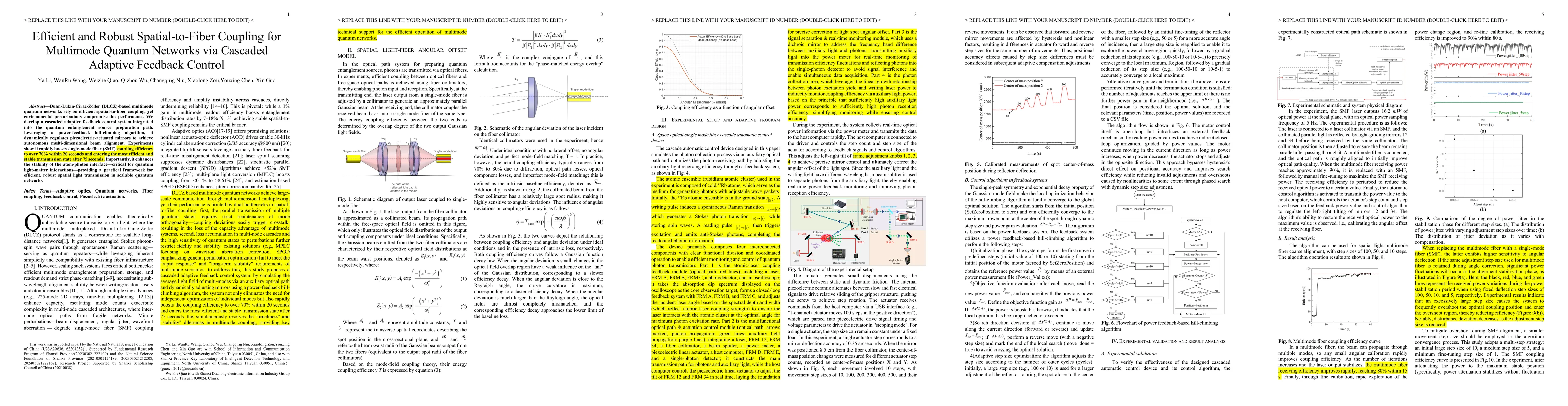 Thumbnail for Efficient and Robust Spatial-to-Fiber Coupling forMultimode Quantum
  Networks via CascadedAdaptive Feedback Control
