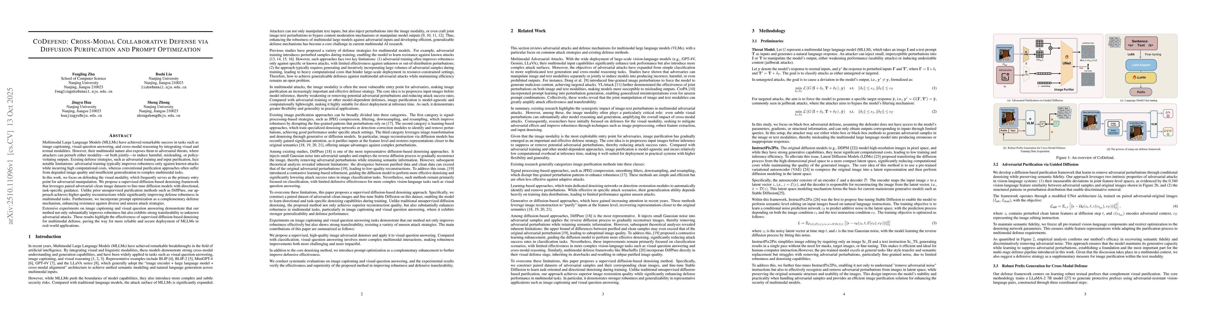 Thumbnail for CoDefend: Cross-Modal Collaborative Defense via Diffusion Purification
  and Prompt Optimization
