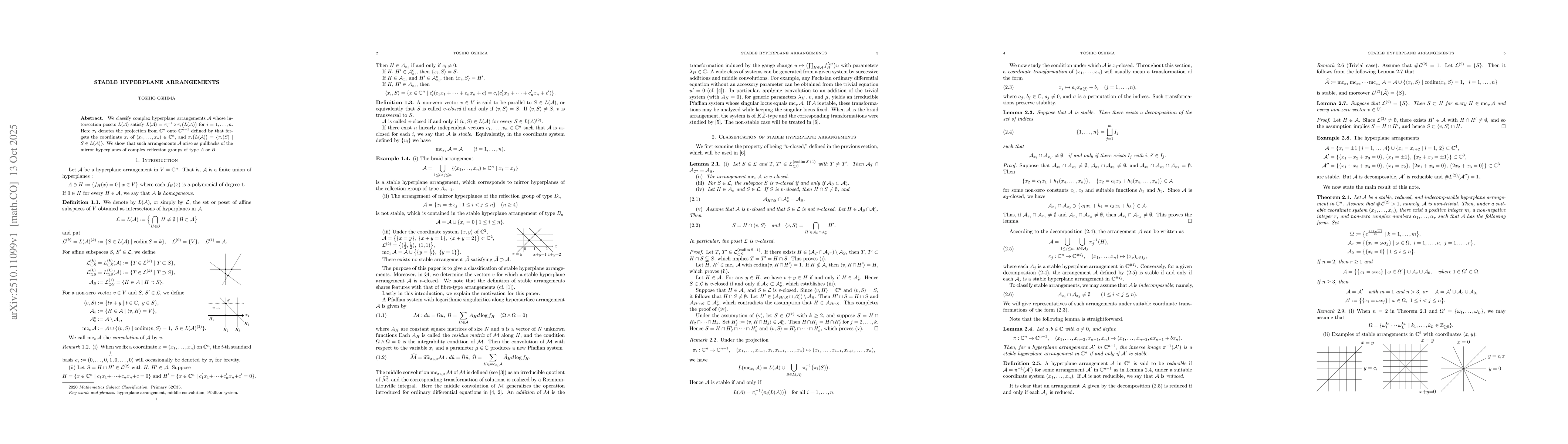 Thumbnail for Stable hyperplane arrangements