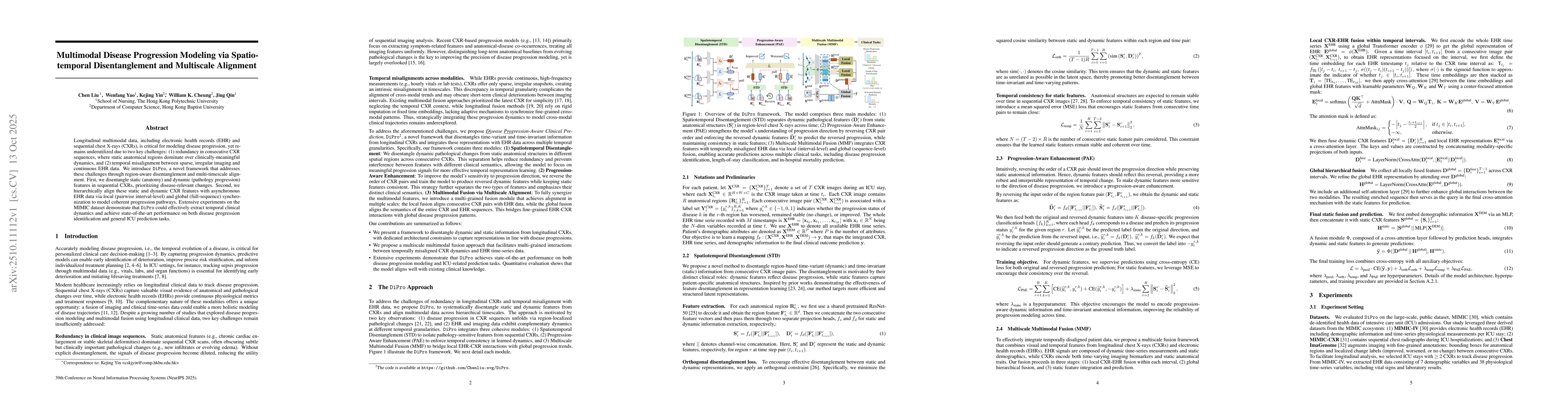 Thumbnail for Multimodal Disease Progression Modeling via Spatiotemporal
  Disentanglement and Multiscale Alignment