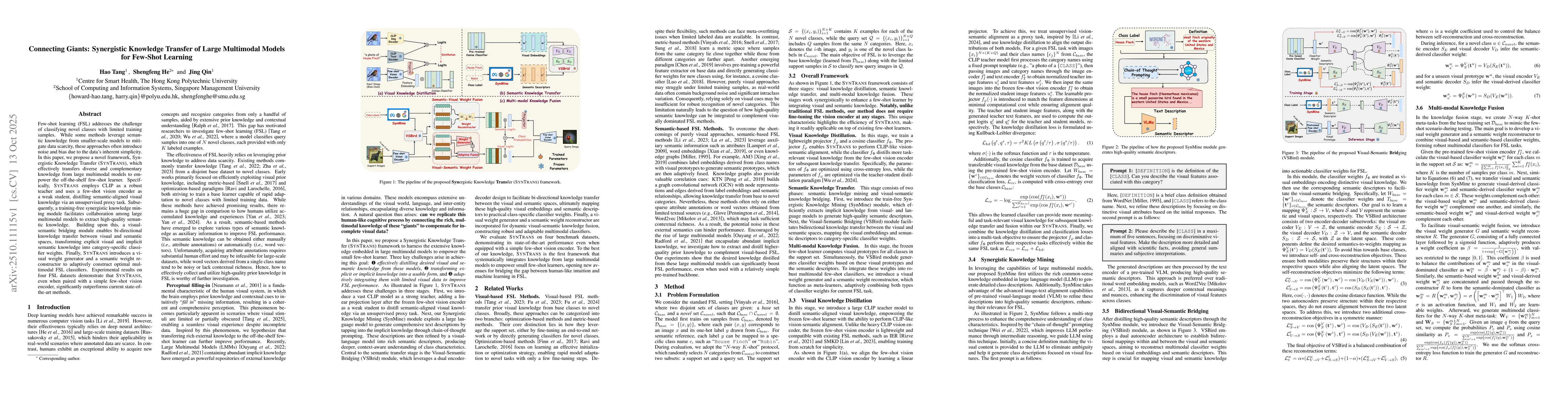 Thumbnail for Connecting Giants: Synergistic Knowledge Transfer of Large Multimodal
  Models for Few-Shot Learning