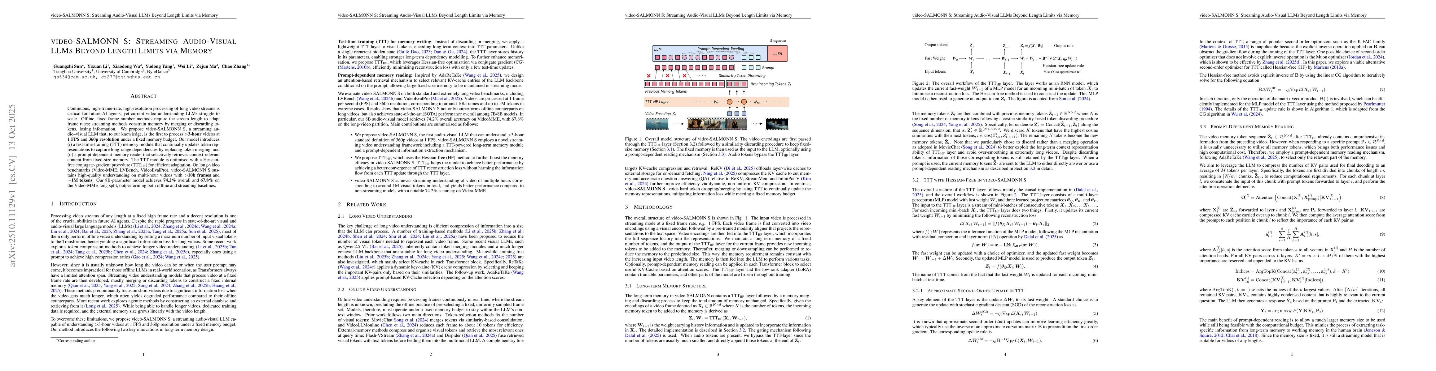 Thumbnail for video-SALMONN S: Streaming Audio-Visual LLMs Beyond Length Limits via
  Memory