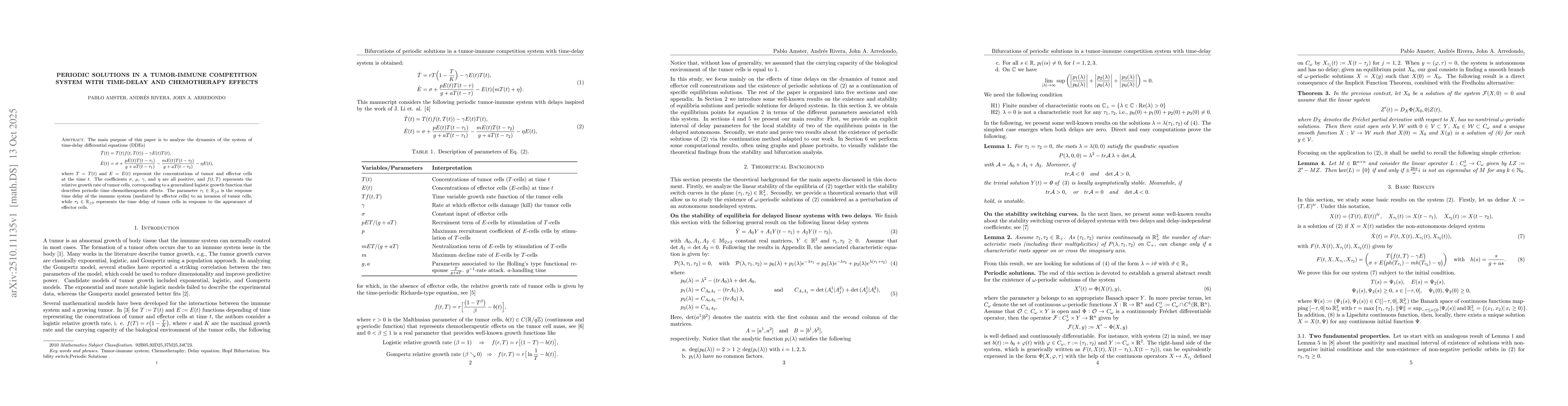 Thumbnail for Periodic solutions in a tumor-immune competition system with time-delay
  and chemotherapy effects