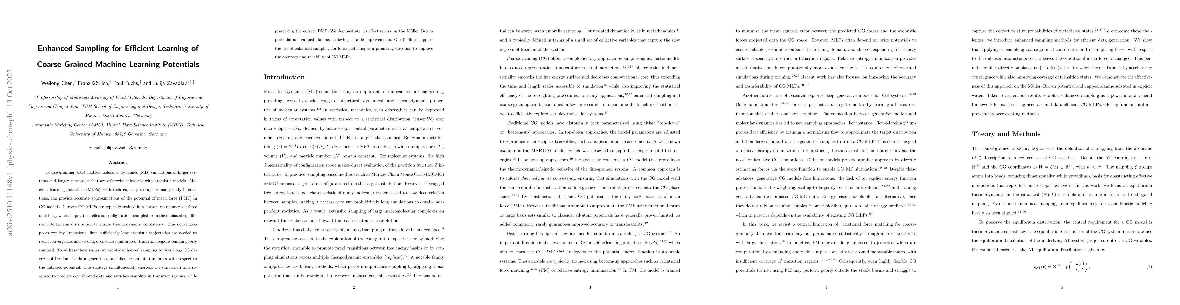 Thumbnail for Enhanced Sampling for Efficient Learning of Coarse-Grained Machine
  Learning Potentials