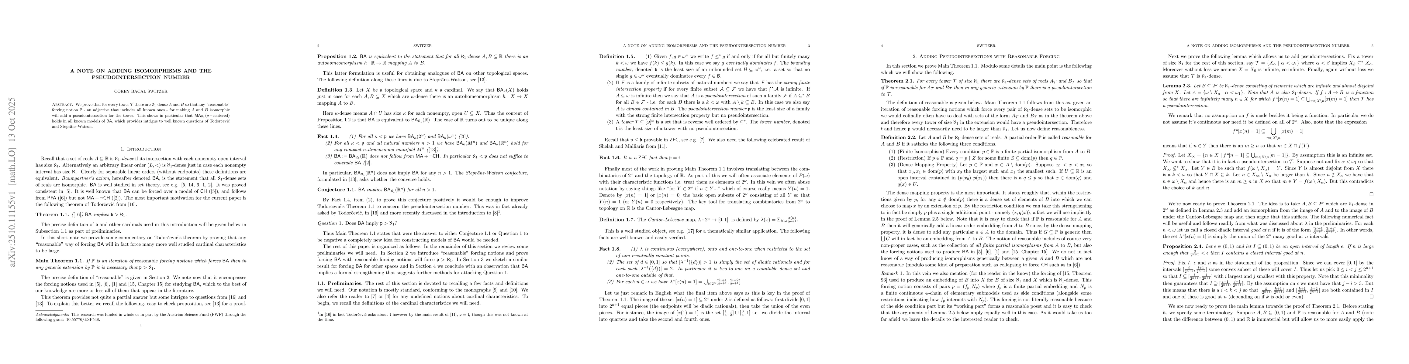 Thumbnail for A note on adding isomorphisms and the pseudointersection number