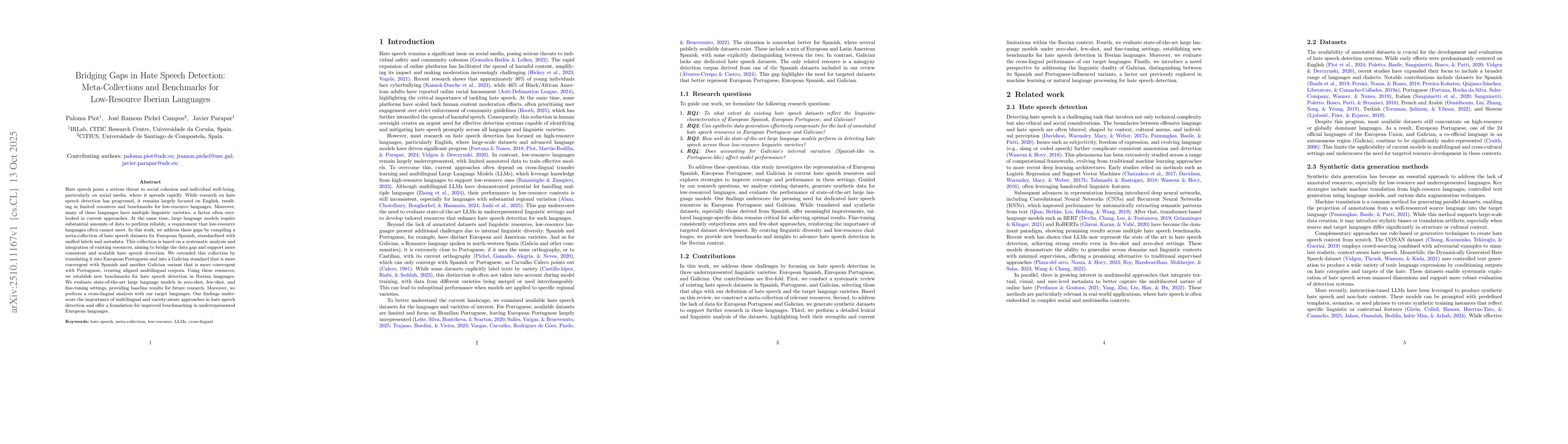 Thumbnail for Bridging Gaps in Hate Speech Detection: Meta-Collections and Benchmarks
  for Low-Resource Iberian Languages