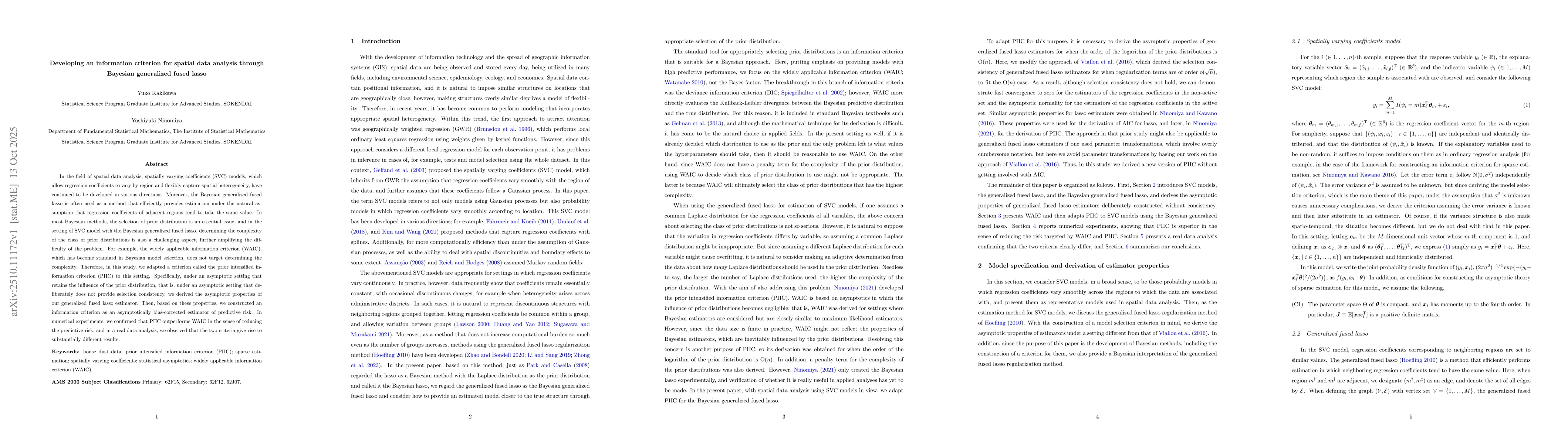 Thumbnail for Developing an information criterion for spatial data analysis through
  Bayesian generalized fused lasso