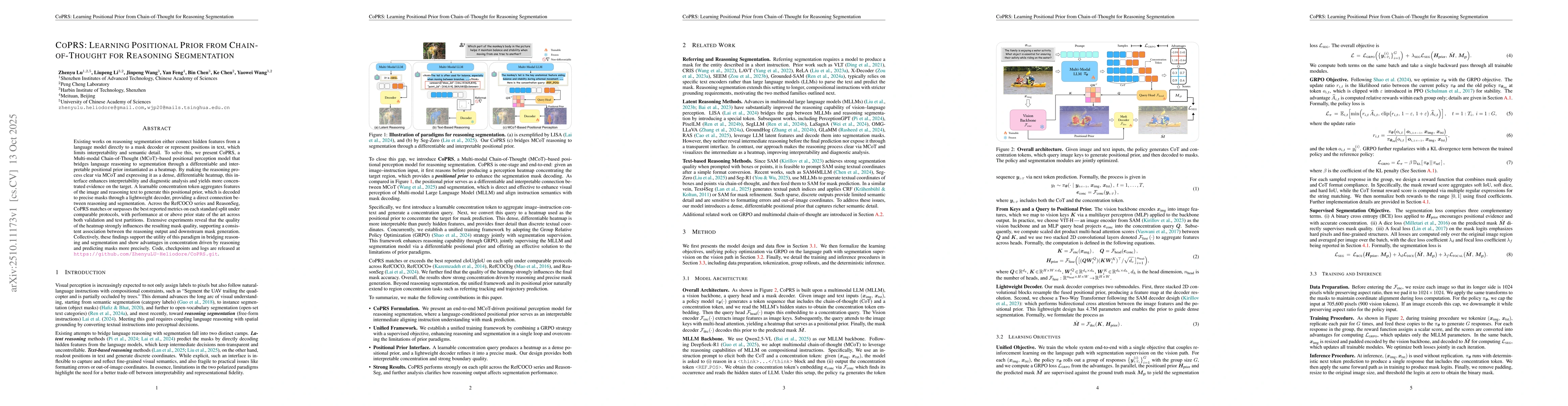 Thumbnail for CoPRS: Learning Positional Prior from Chain-of-Thought for Reasoning
  Segmentation