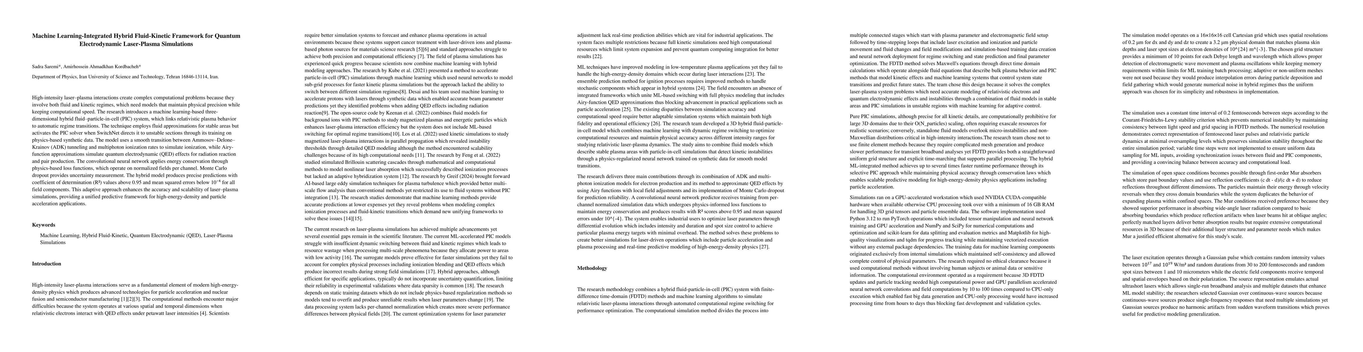 Thumbnail for Machine Learning-Integrated Hybrid Fluid-Kinetic Framework for Quantum
  Electrodynamic Laser Plasma Simulations