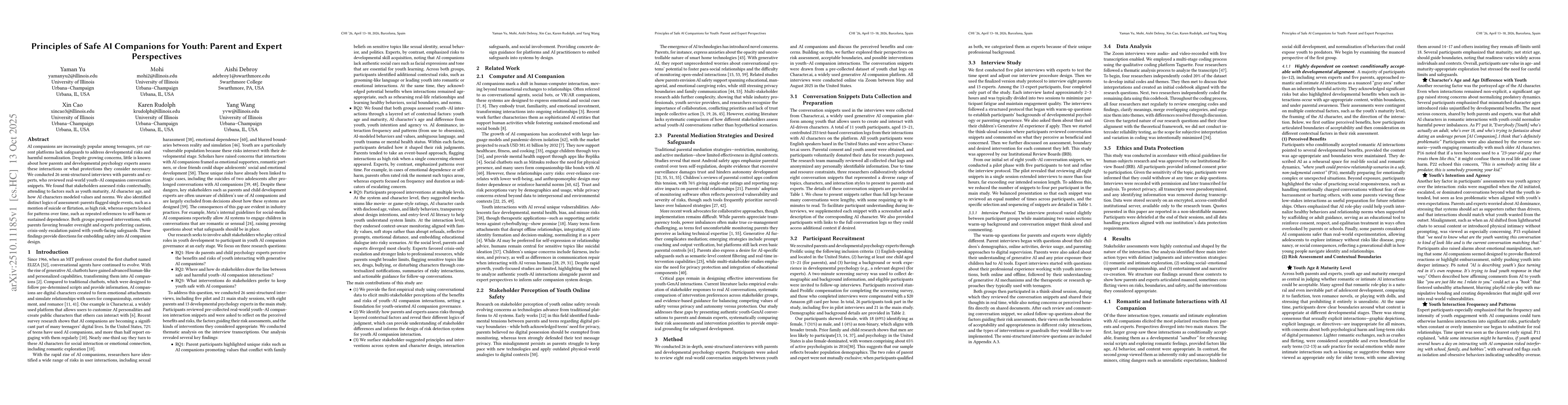 Thumbnail for Principles of Safe AI Companions for Youth: Parent and Expert
  Perspectives
