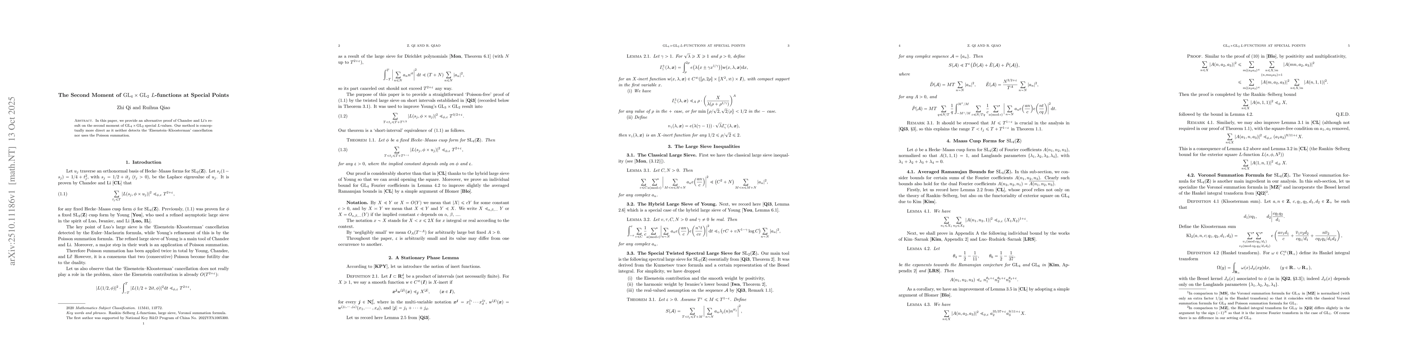 Thumbnail for The Second Moment of $\mathrm{GL}_4 \times \mathrm{GL}_2$ $L$-functions
  at Special Points