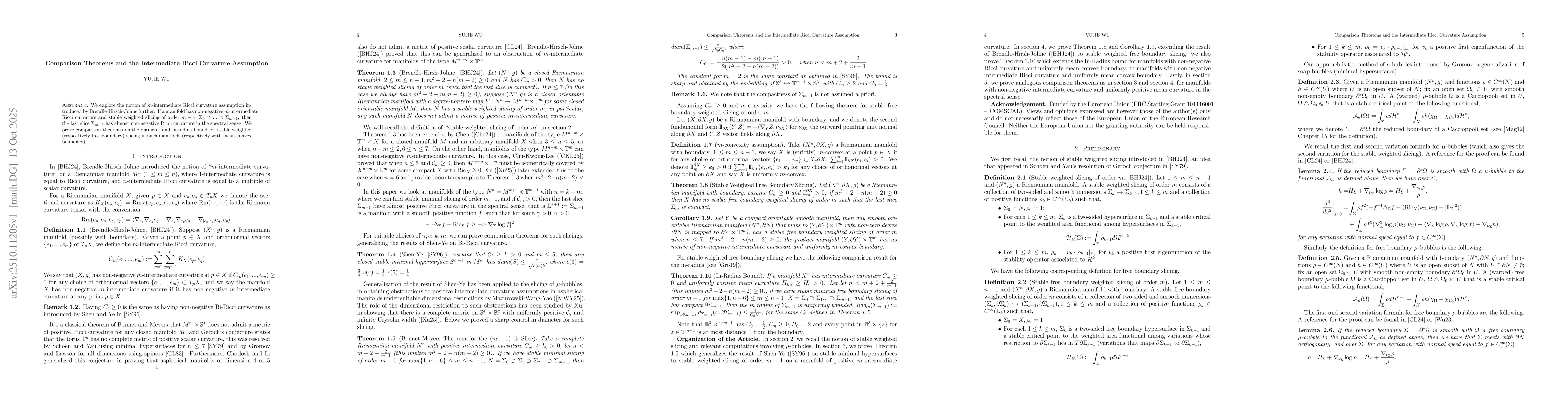 Thumbnail for Comparison Theorems and the Intermediate Ricci Curvature Assumption