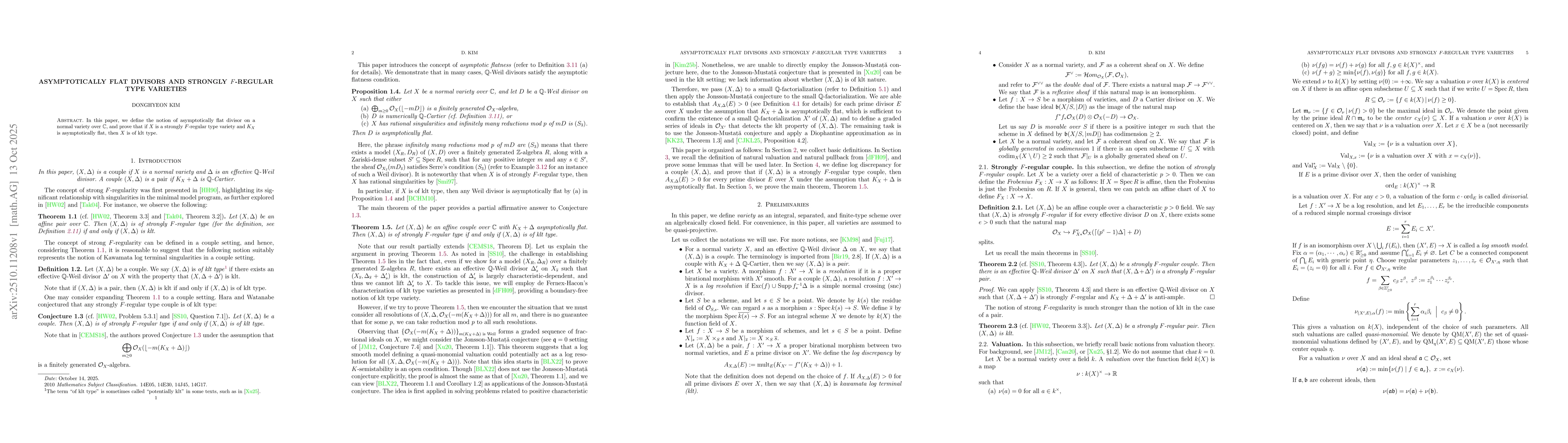Thumbnail for Asymptotically flat divisors and strongly $F$-regular type varieties