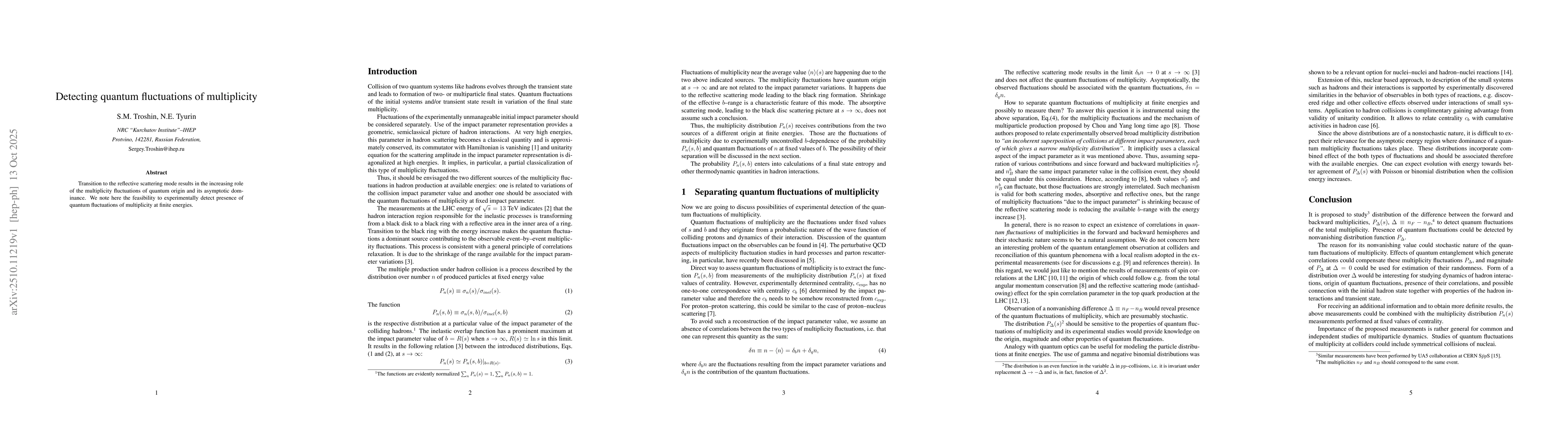 Thumbnail for Detecting quantum fluctuations of multiplicity