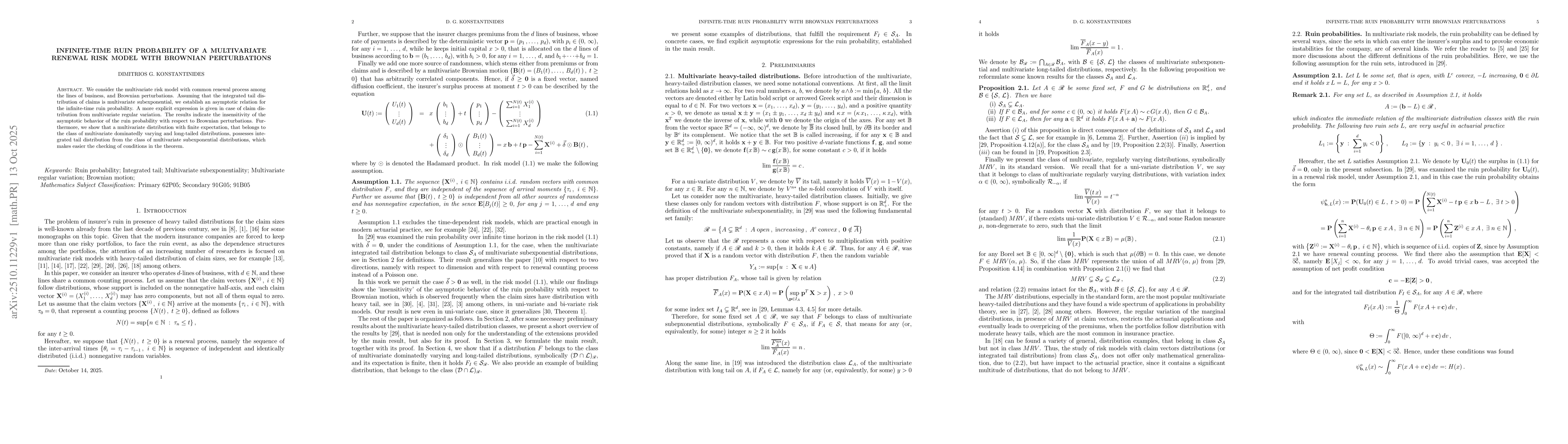 Thumbnail for Infinite-time ruin probability of a multivariate renewal risk model with
  Brownian perturbations
