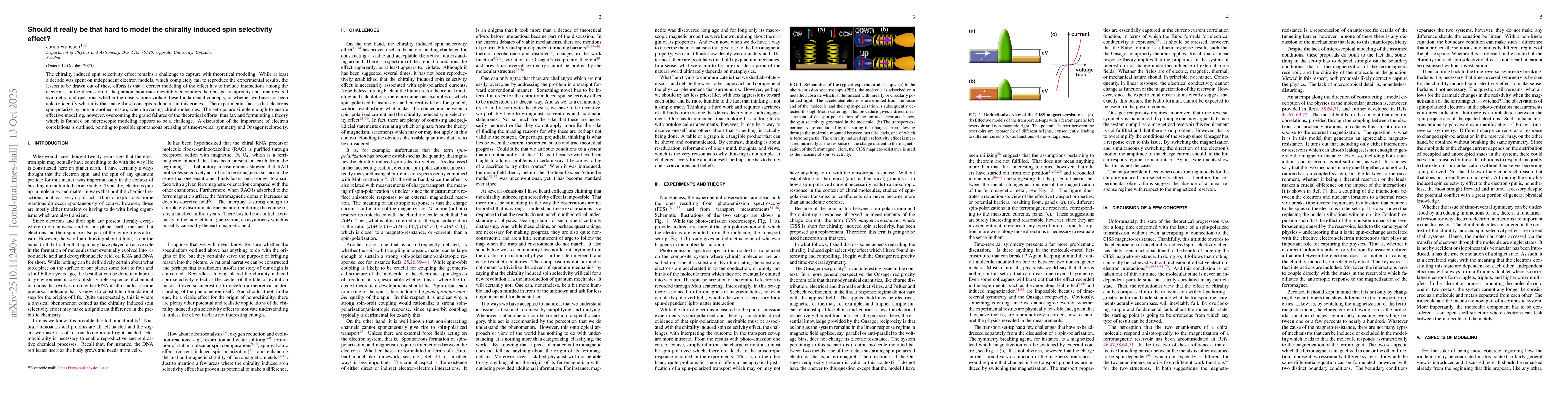 Thumbnail for Should it really be that hard to model the chirality induced spin
  selectivity effect?