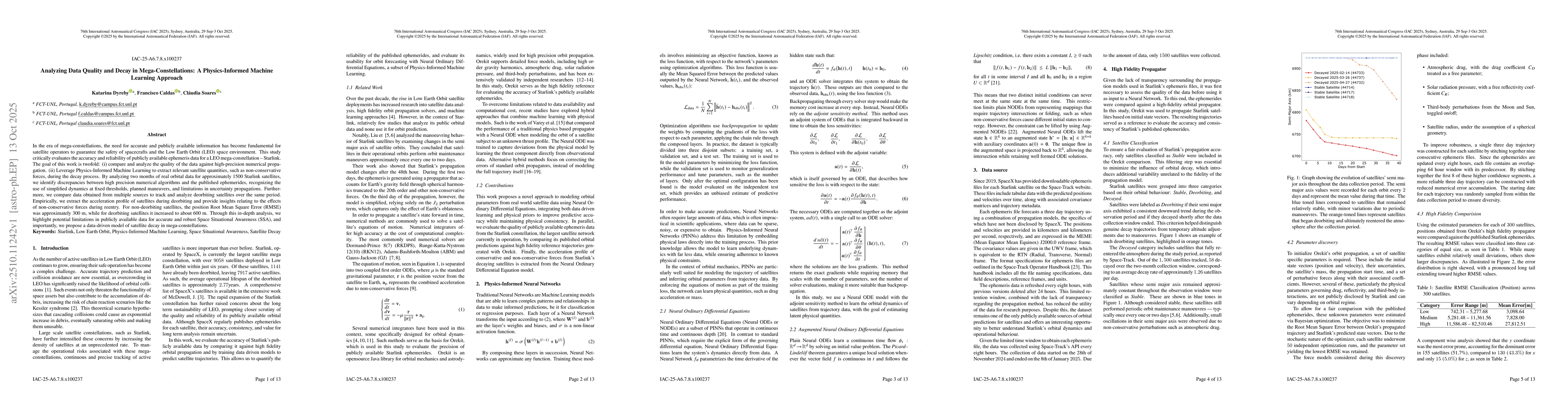 Thumbnail for Analyzing Data Quality and Decay in Mega-Constellations: A
  Physics-Informed Machine Learning Approach