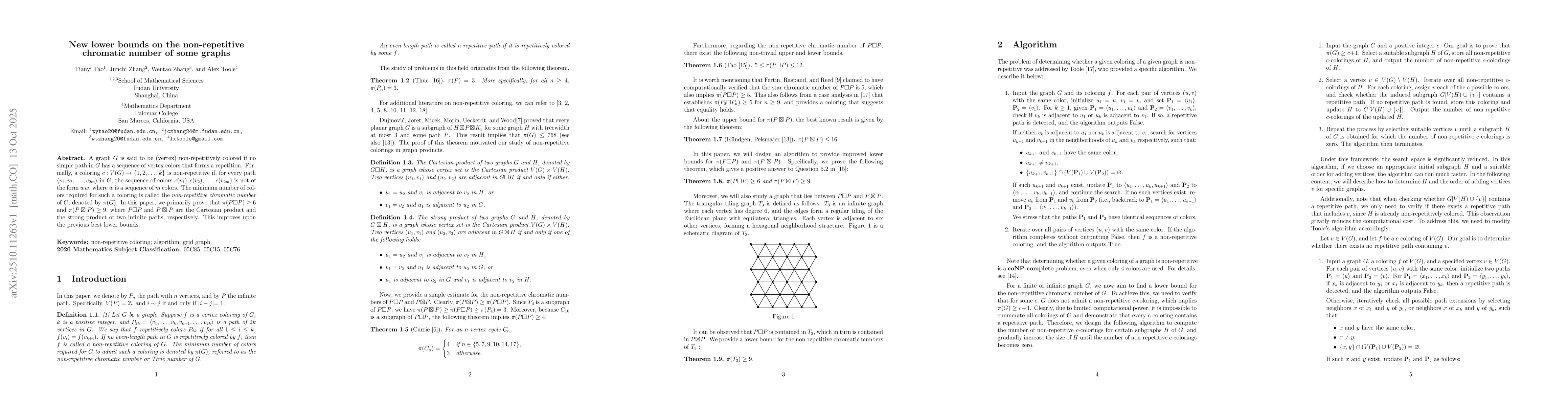 Thumbnail for New lower bounds on the non-repetitive chromatic number of some graphs