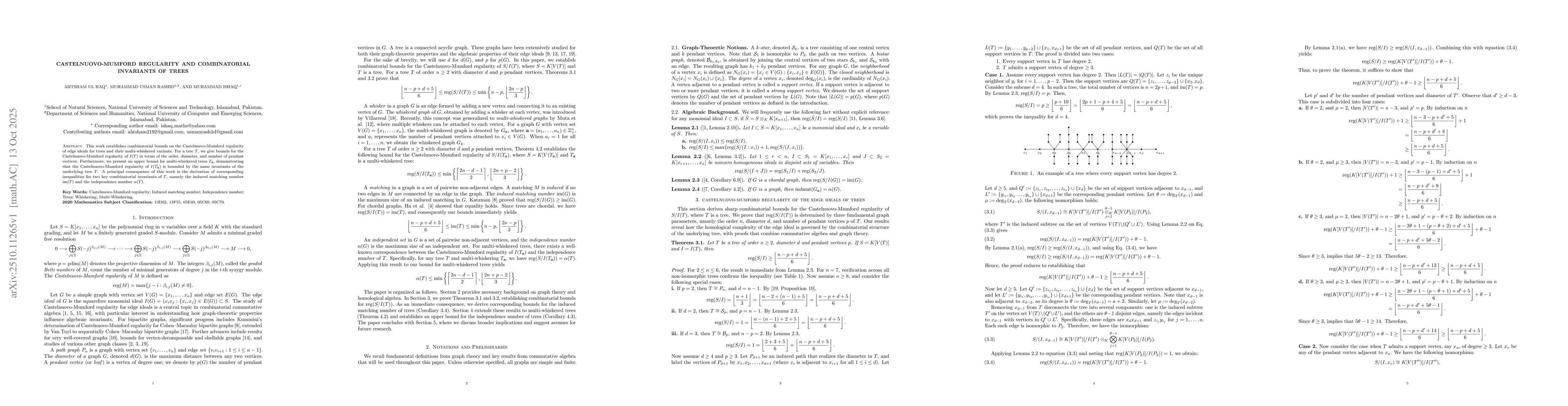 Thumbnail for Castelnuovo-Mumford Regularity and Combinatorial Invariants of Trees