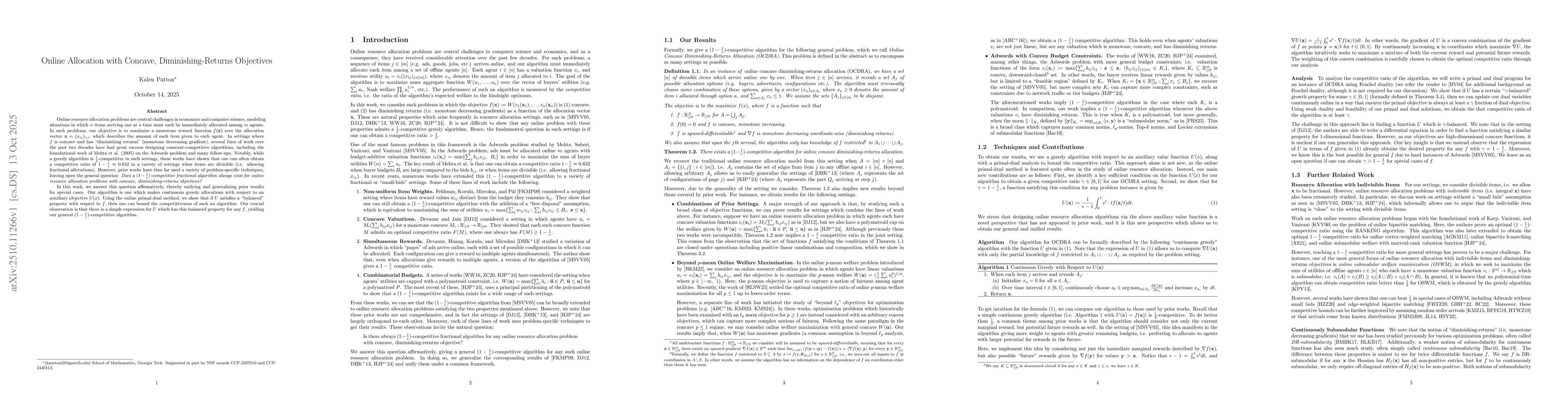 Thumbnail for Online Allocation with Concave, Diminishing-Returns Objectives