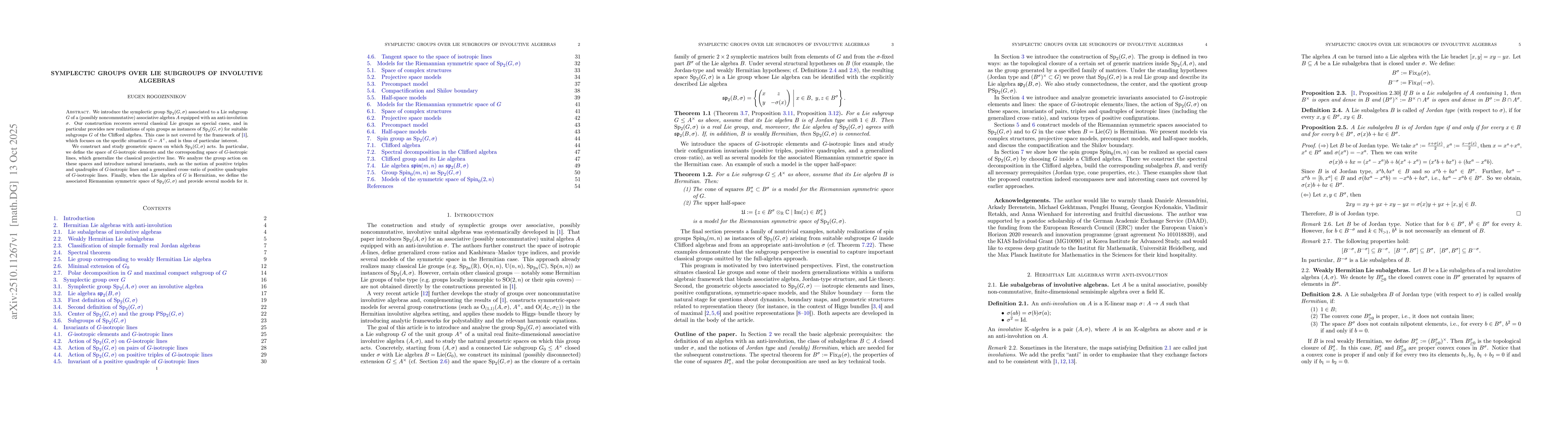 Thumbnail for Symplectic groups over Lie subgroups of involutive algebras