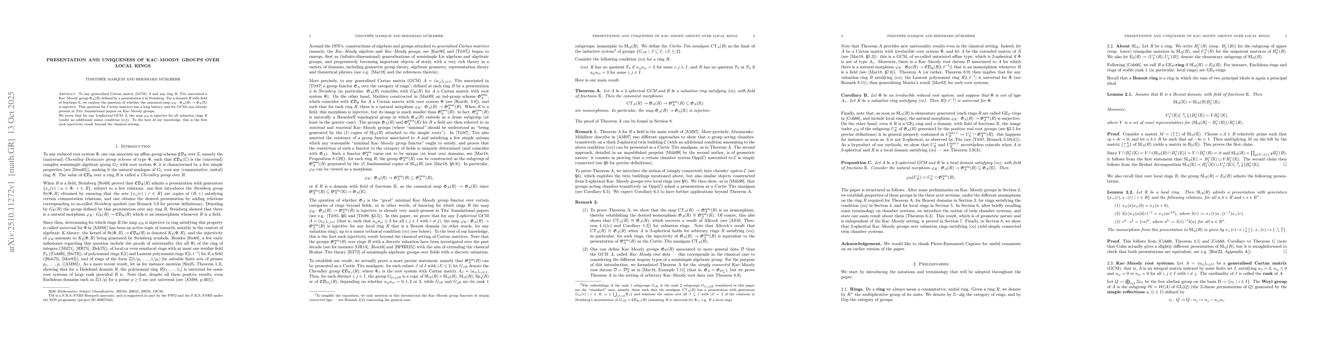 Thumbnail for Presentation and uniqueness of Kac-Moody groups over local rings