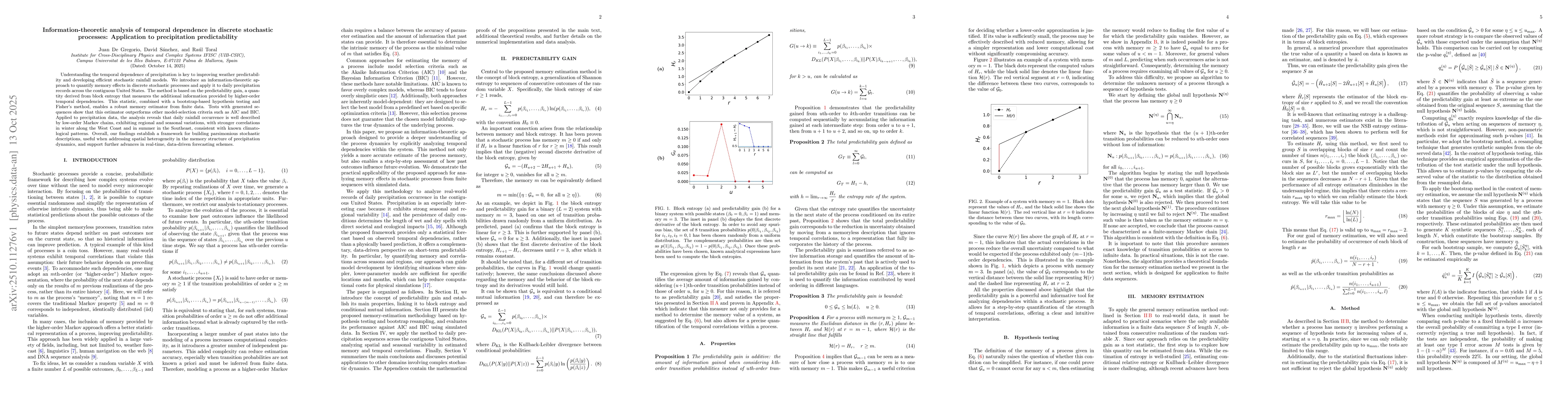 Thumbnail for Information-theoretic analysis of temporal dependence in discrete
  stochastic processes: Application to precipitation predictability