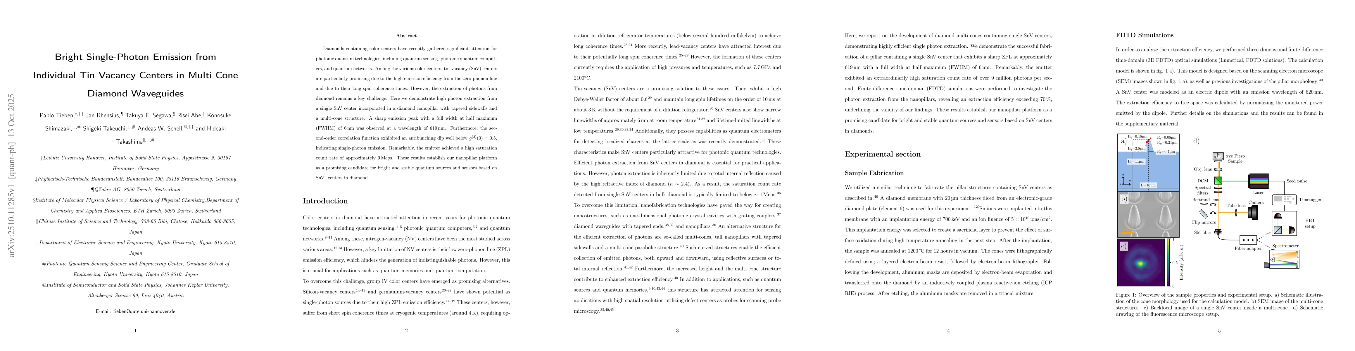 Thumbnail for Bright Single-Photon Emission from Individual Tin-Vacancy Centers in
  Multi-Cone Diamond Waveguides